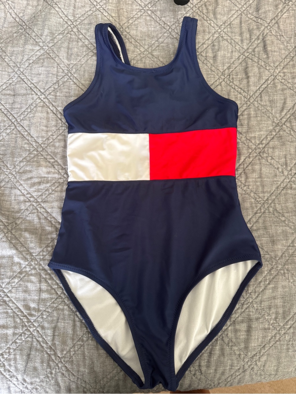 Tommy Hilfiger Navy One-Piece Swimsuit with Red & White Waist Band